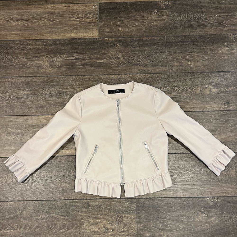Zara Blush Pleather Jacket with ruffle detailing